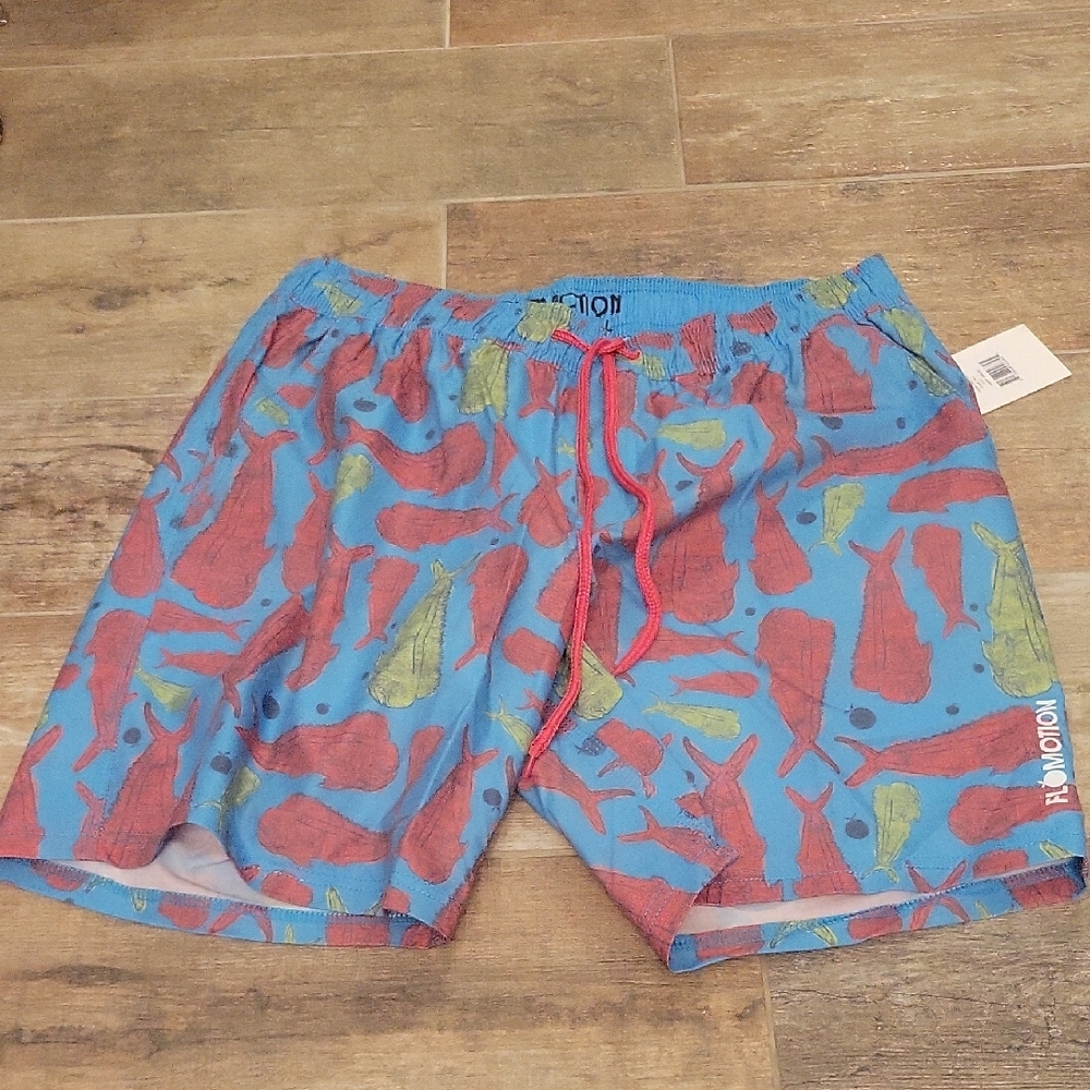 Mens Flomotion Blue Fish Print Shorts Large NWT